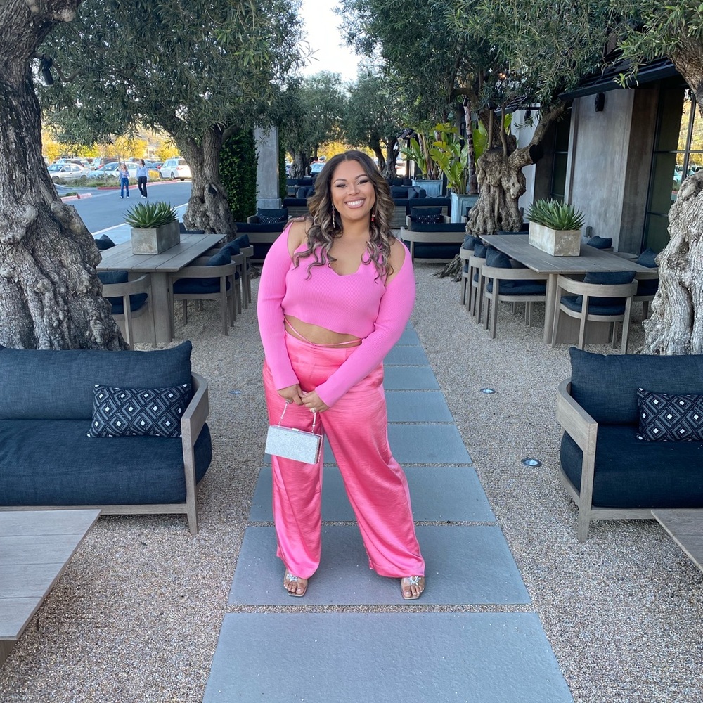 Forever 21 Pink Satin Wide Leg Pants